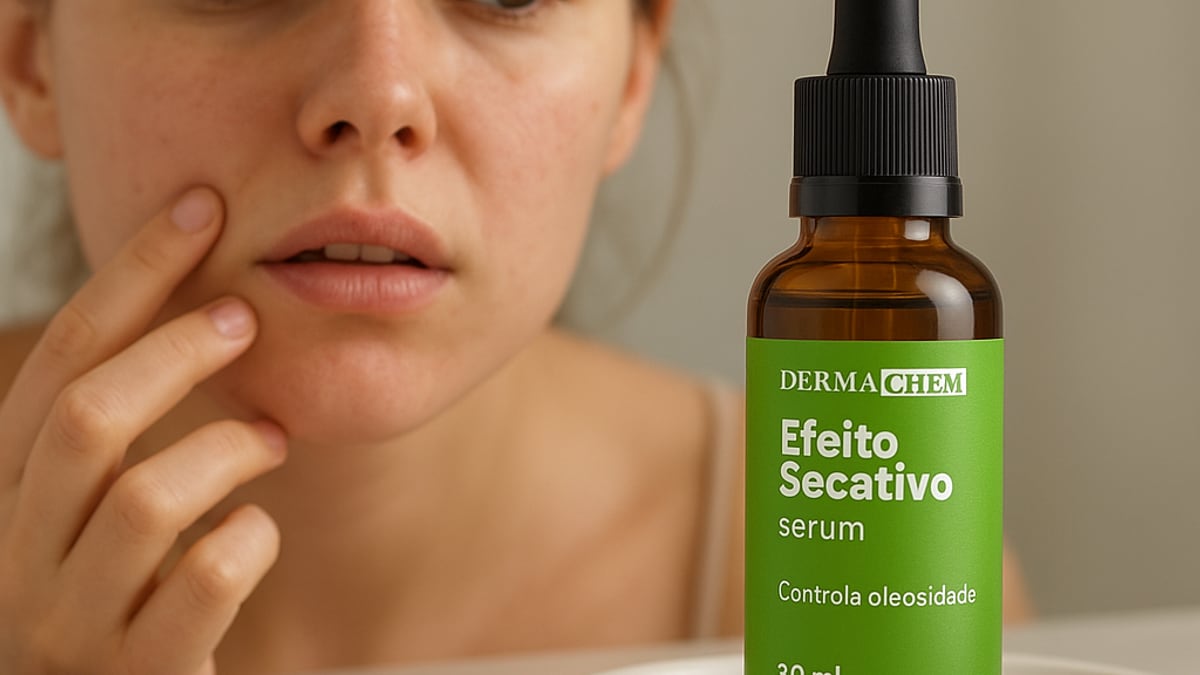 Sérum Facial Secativo Hummy e Espuma Cremosa de Limpeza lado a lado sobre bancada de mármore com toalha cinza
